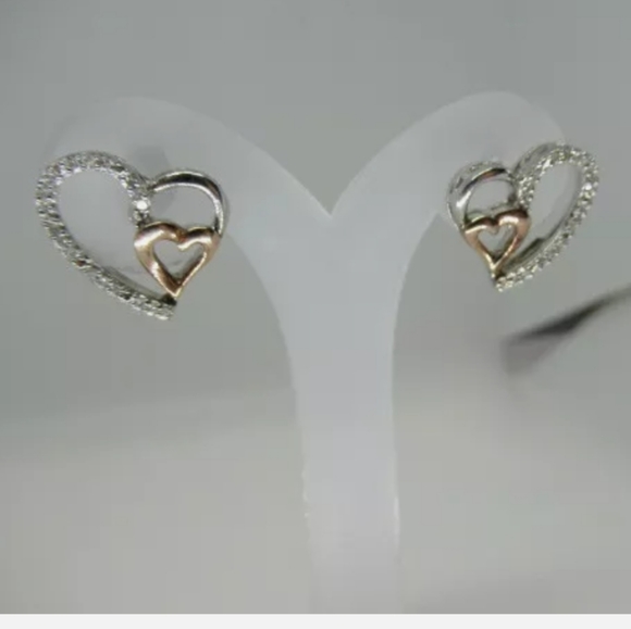 10kt Solid Gold and 925 Silver Diamond Heart Set - Picture 8 of 12